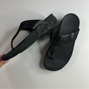 FitFlop Lulu Metallic Black Glitterball Toe-Post Sandal Womens Sz 9 Flip Flop
